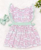 Girl’s Pink and Sage Floral Print Tractor Dress