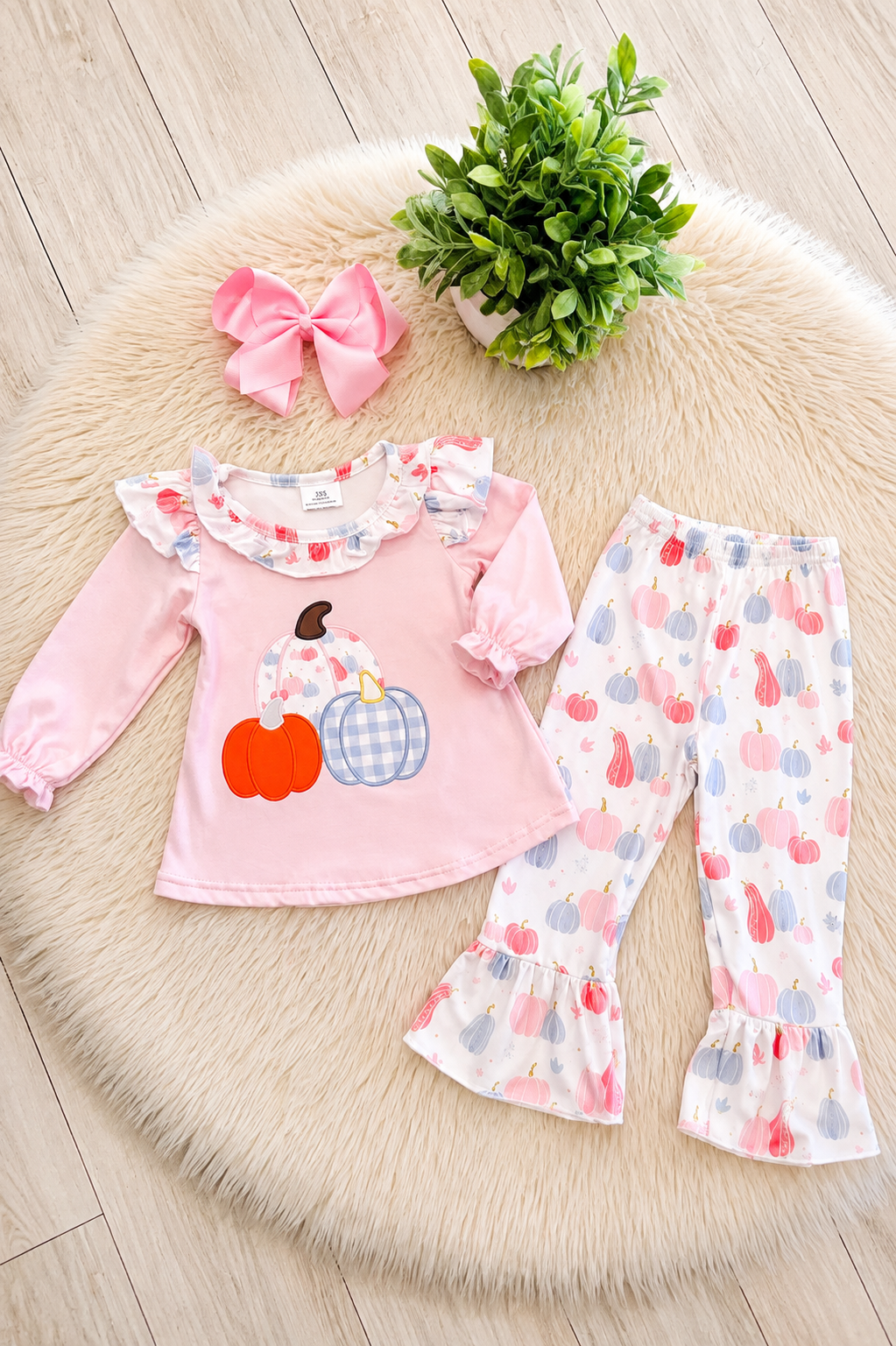 Girl’s Light Pink Pumpkin Ruffle Pant Outfit Set
