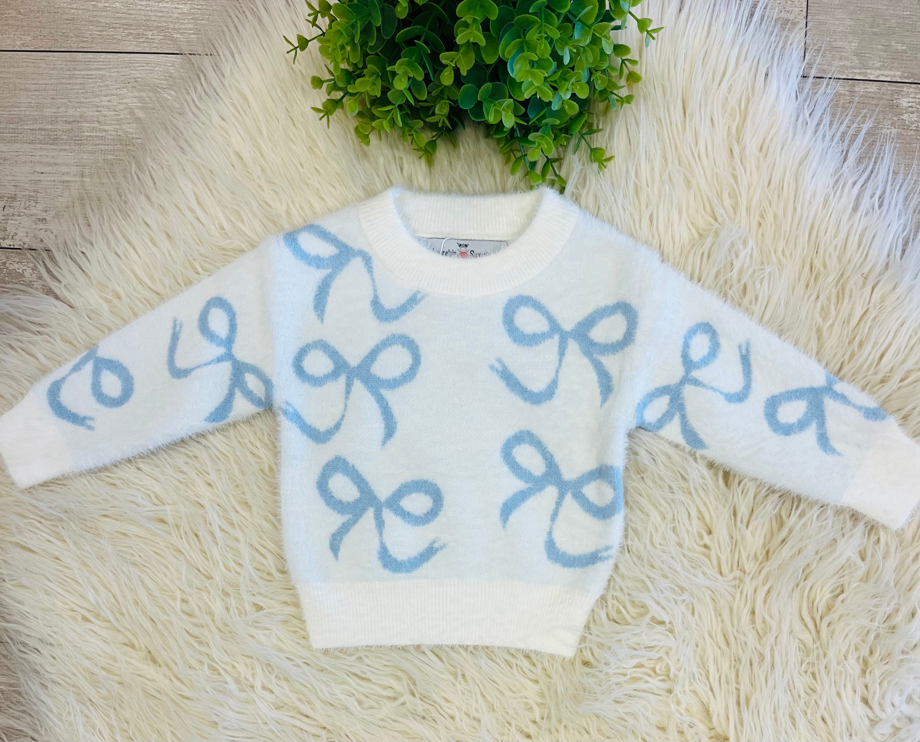 Girl’s Blue Ribbon Bow Knit Sweater