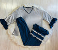 Women’s Evermmee navy striped Ruffle pant set