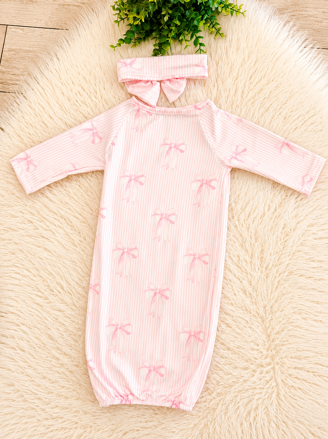 Girl’s Barbie Pink Bow Baby Gown with Matching Headband