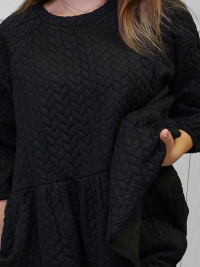 Quilted Peplum Wide Pant Black Two Piece Set