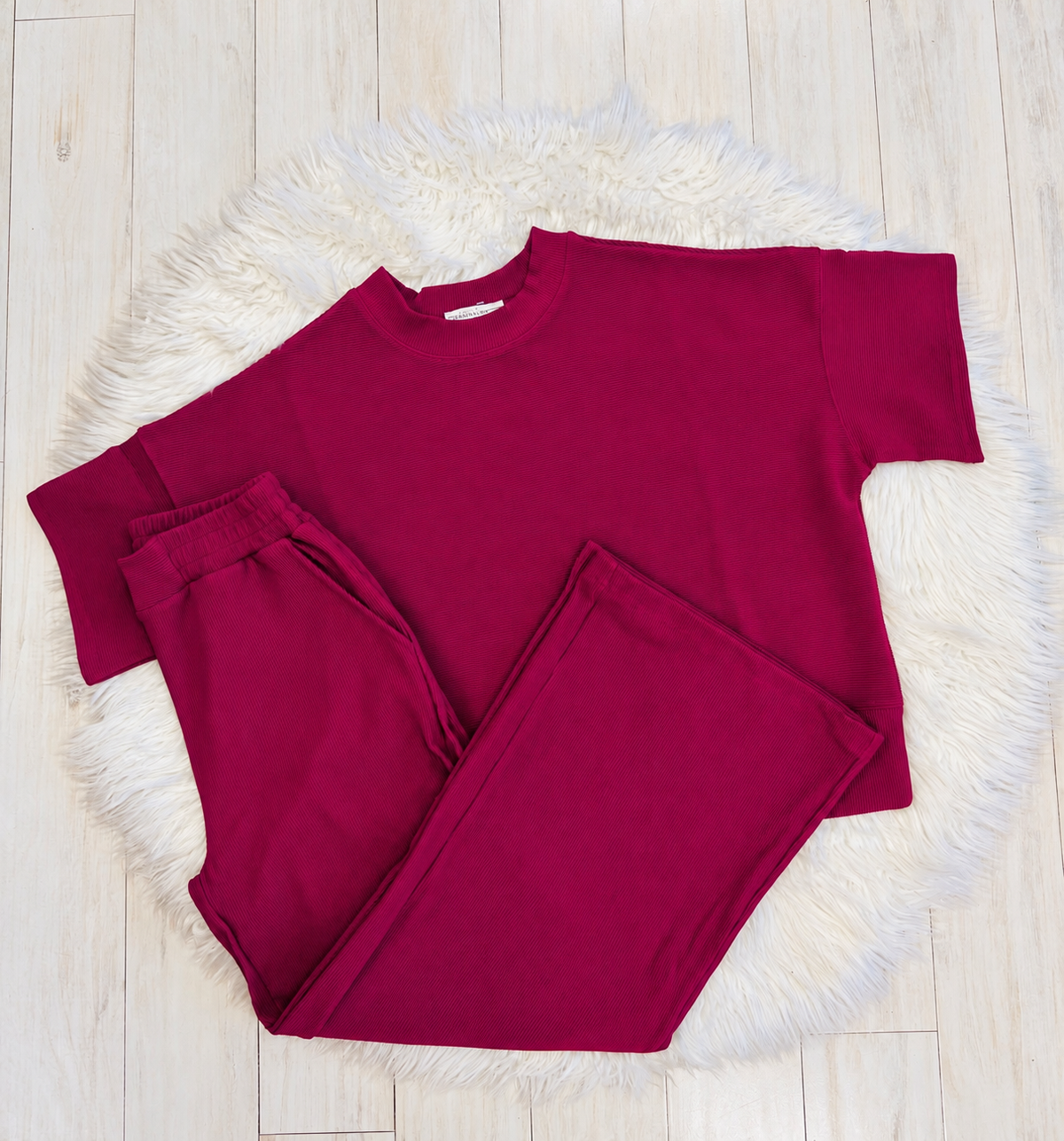 Women’s Zenana Burgundy Ribbed loose fit set