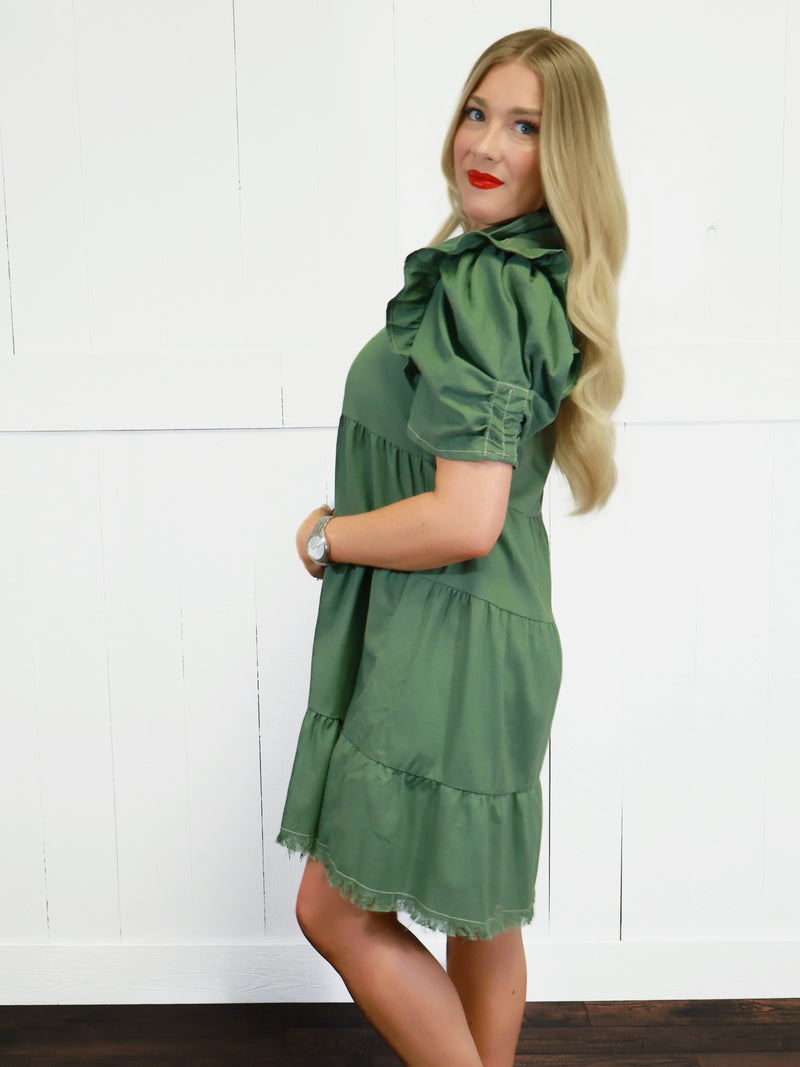 Women’s GiGiO Olive Denim Button Dress