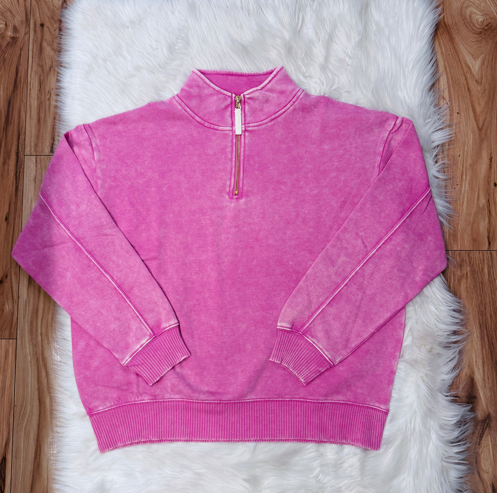 Woman’s Zenana Acid Wash Light Pink Quarter Zip Pullover