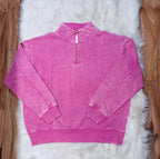 Woman’s Zenana Acid Wash Light Pink Quarter Zip Pullover