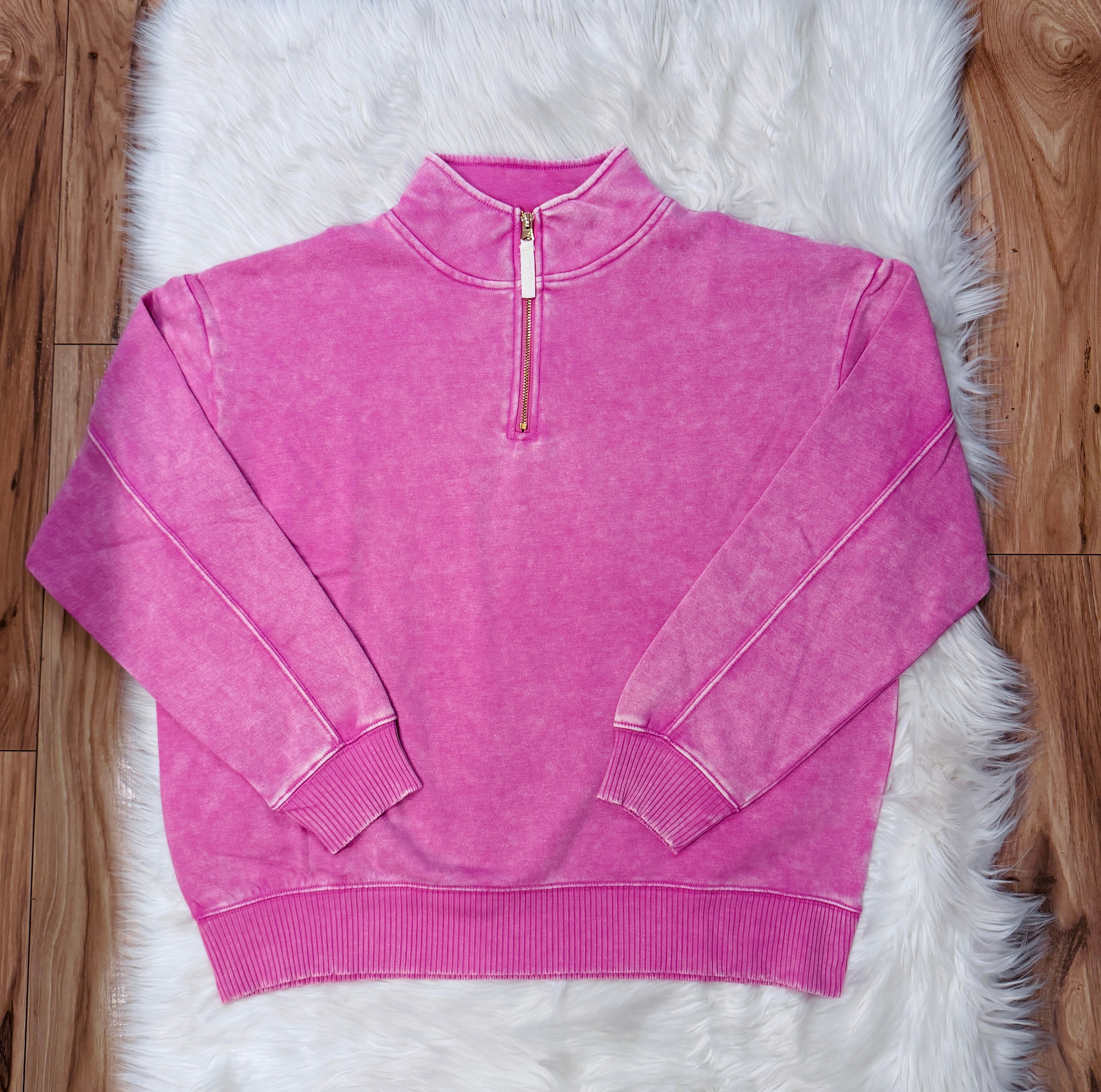 Woman’s Zenana Acid Wash Light Pink Quarter Zip Pullover