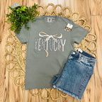 Women’s Grey “Kentucky” Cheetah Print Polka Dot Bow Tee