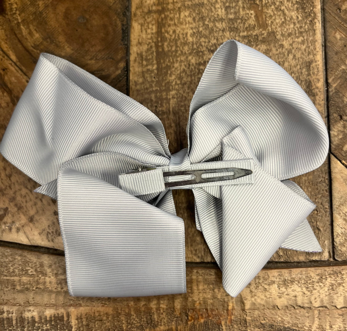 Hair Bow 6” Alligator Clip - Light Grey