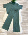 Women’s Zenana Short Sleeve Collared Scuba Set In Forest Green