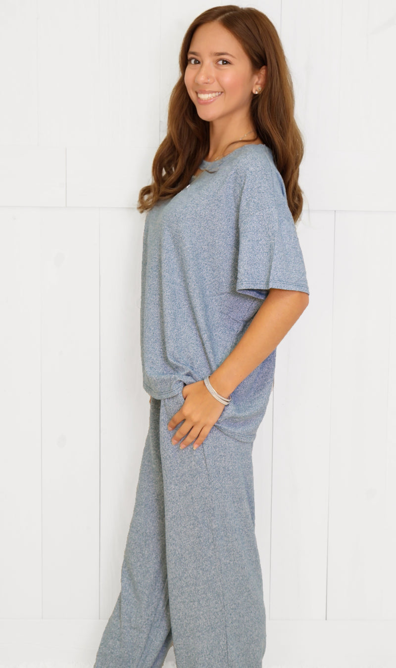 Teal Soft Melange Short Sleeve Lounge Set
