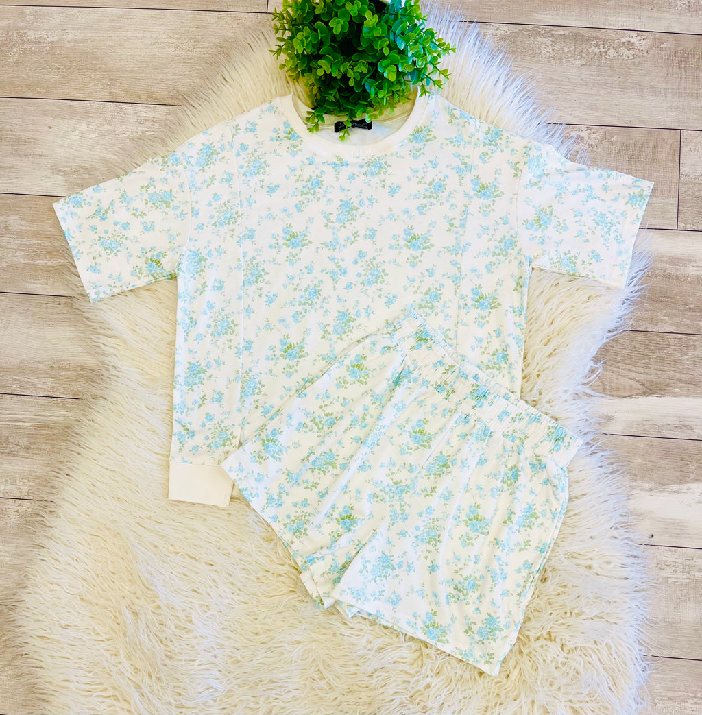 Women’s Blue Floral Short Set