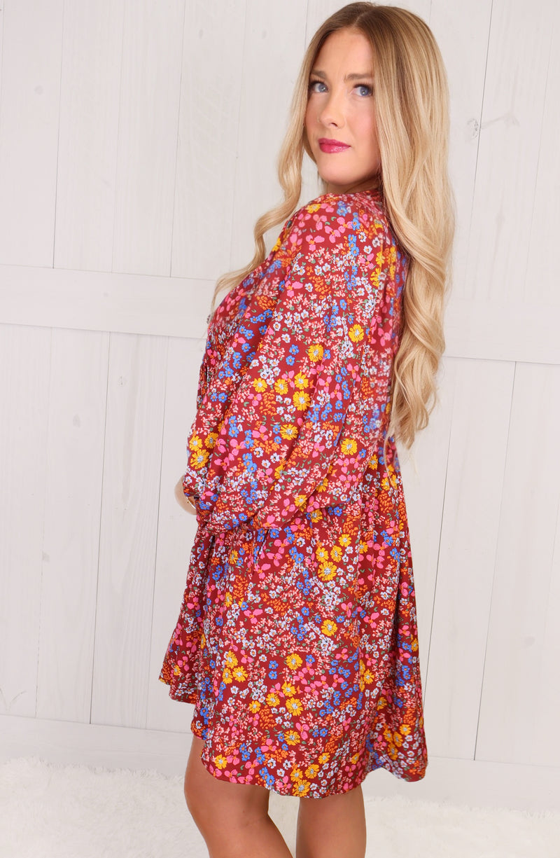 Floral Burgundy Dress