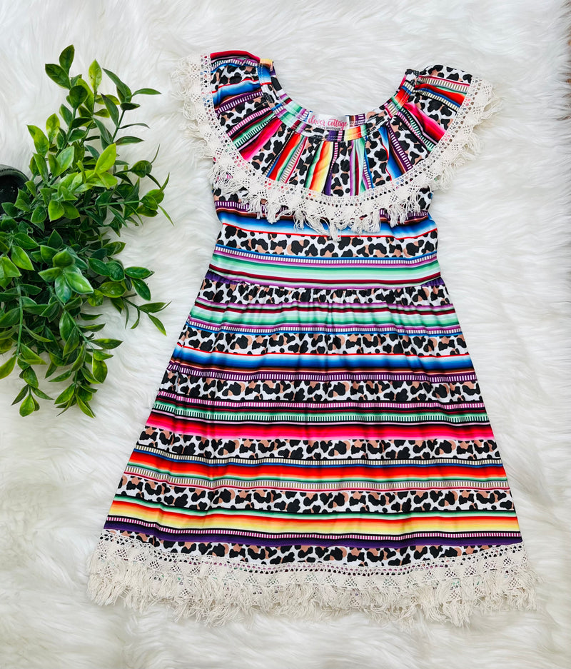 Girls Striped and Leopard Print Dress