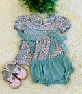 Girl’s Sage Green Smocked Baby Bloomer Set
