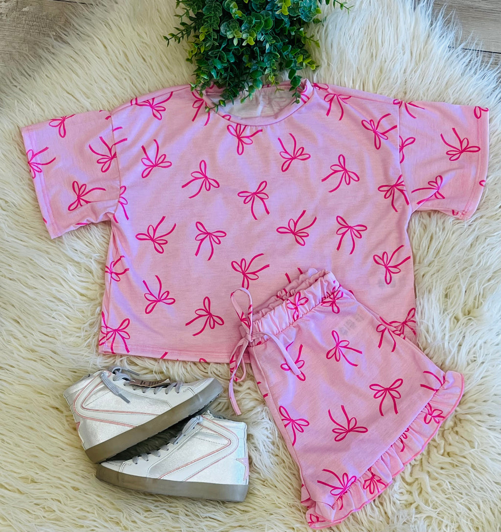 Girl’s Ribbon Print Top and Shorts Sets