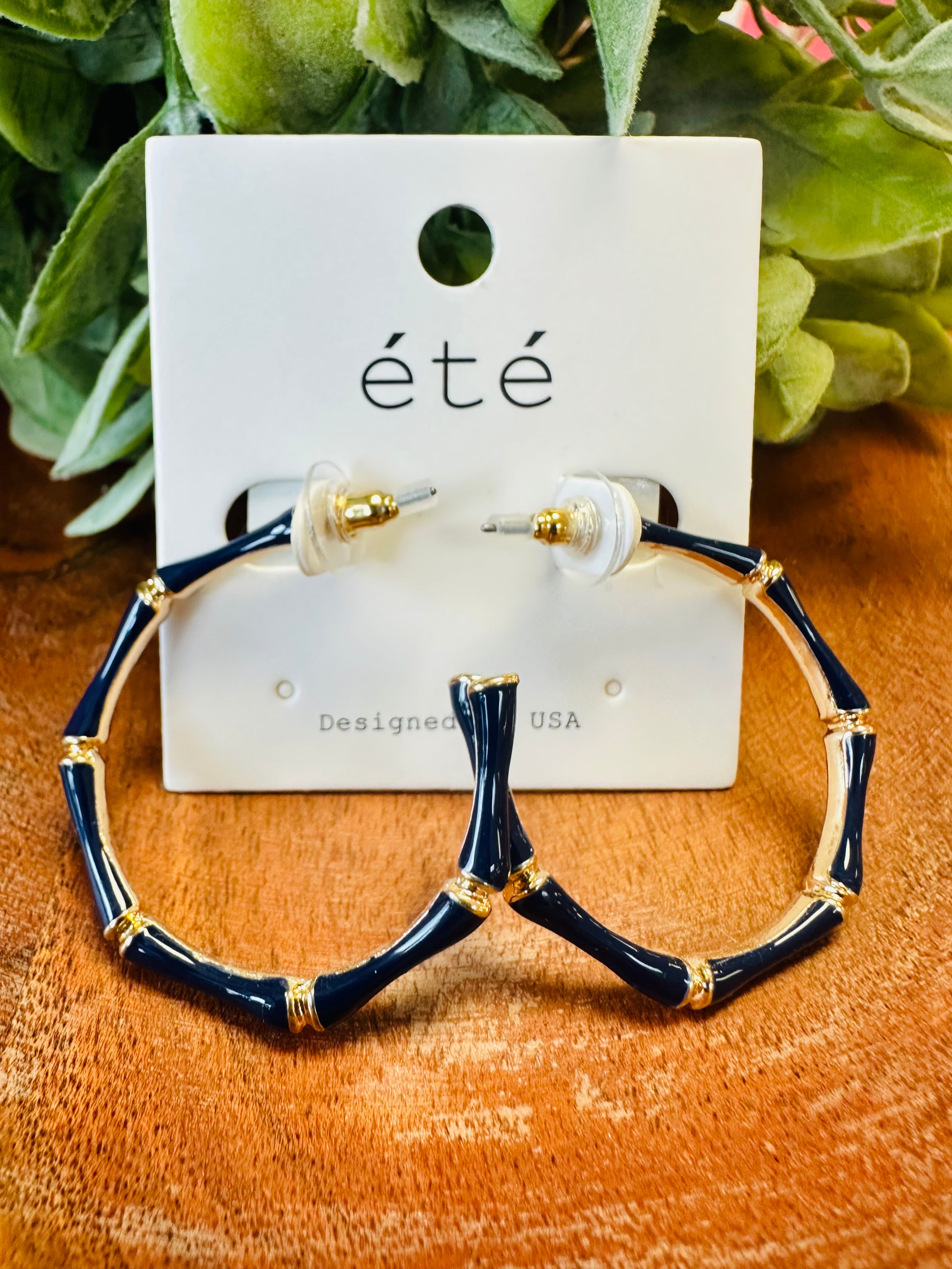 Women’s Navy and Gold Blocked Hoops Earrings