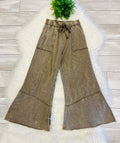 Women’s Zenana Exposed- Seam Flare Hem Pants With Pockets In Mocha