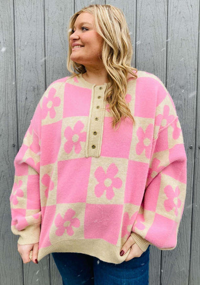 Pink Flower Print Sweater