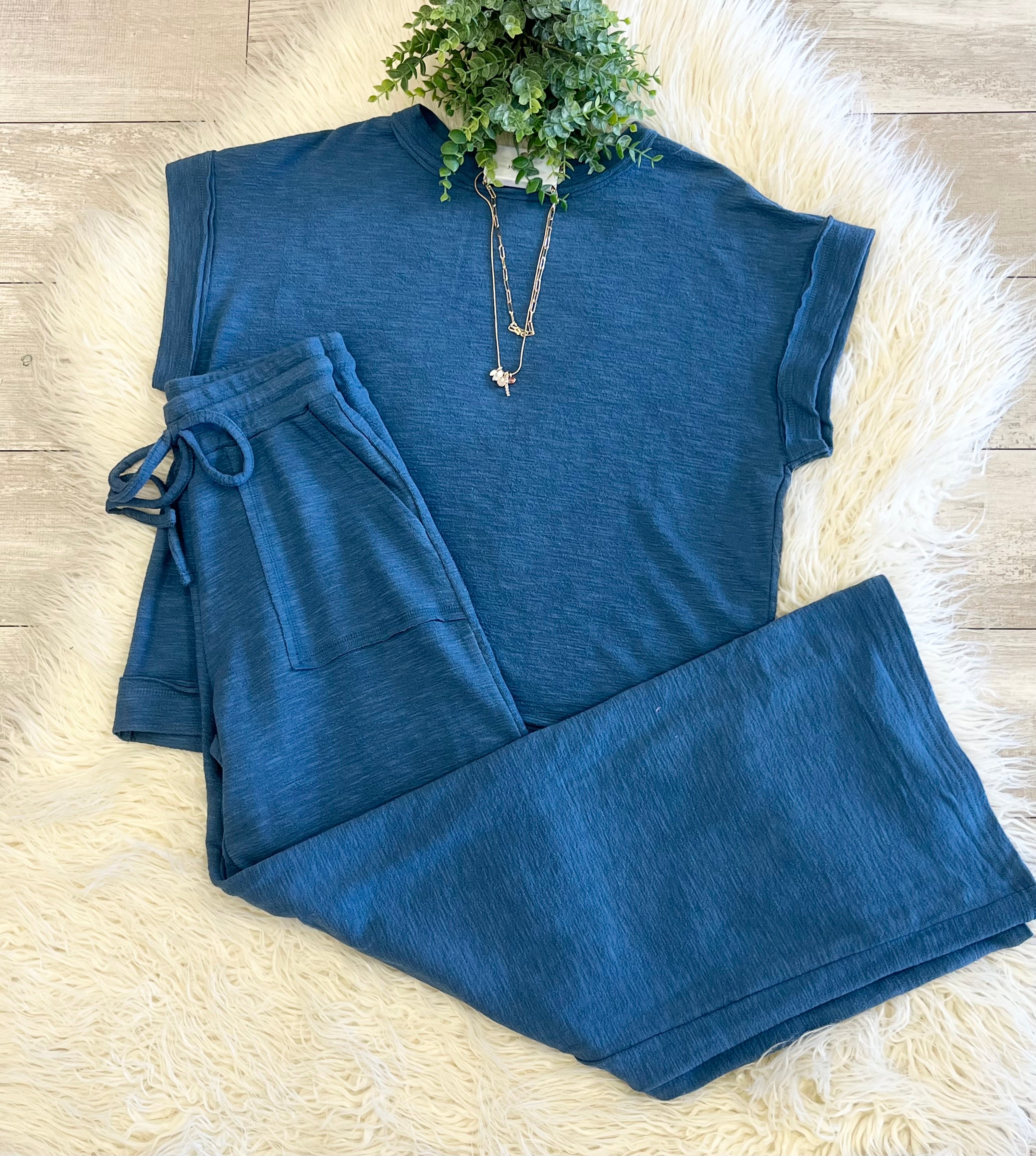 Women’s Zenana Cute Cotton Set In Dusty Blue