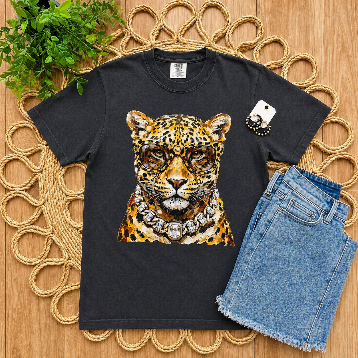 Women’s Charcoal Gray Leopard Tee