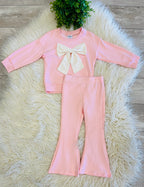 Girl’s Light Pink Outfit with Bow on Sweater