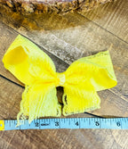 Hair Bow 6” Alligator Clip - Laced Butter Yellow
