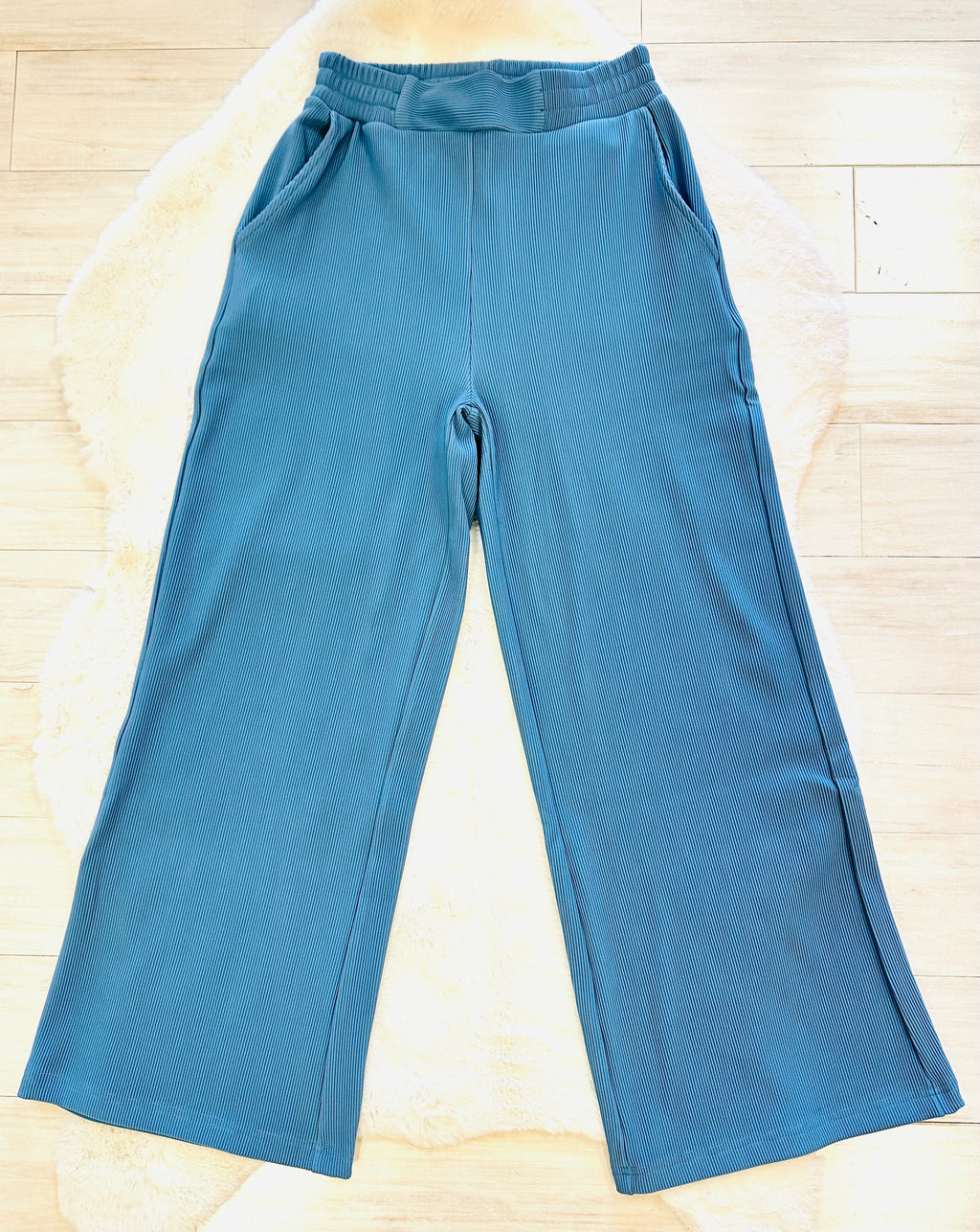 Women’s Zenana Blue Ribbed Pant Set