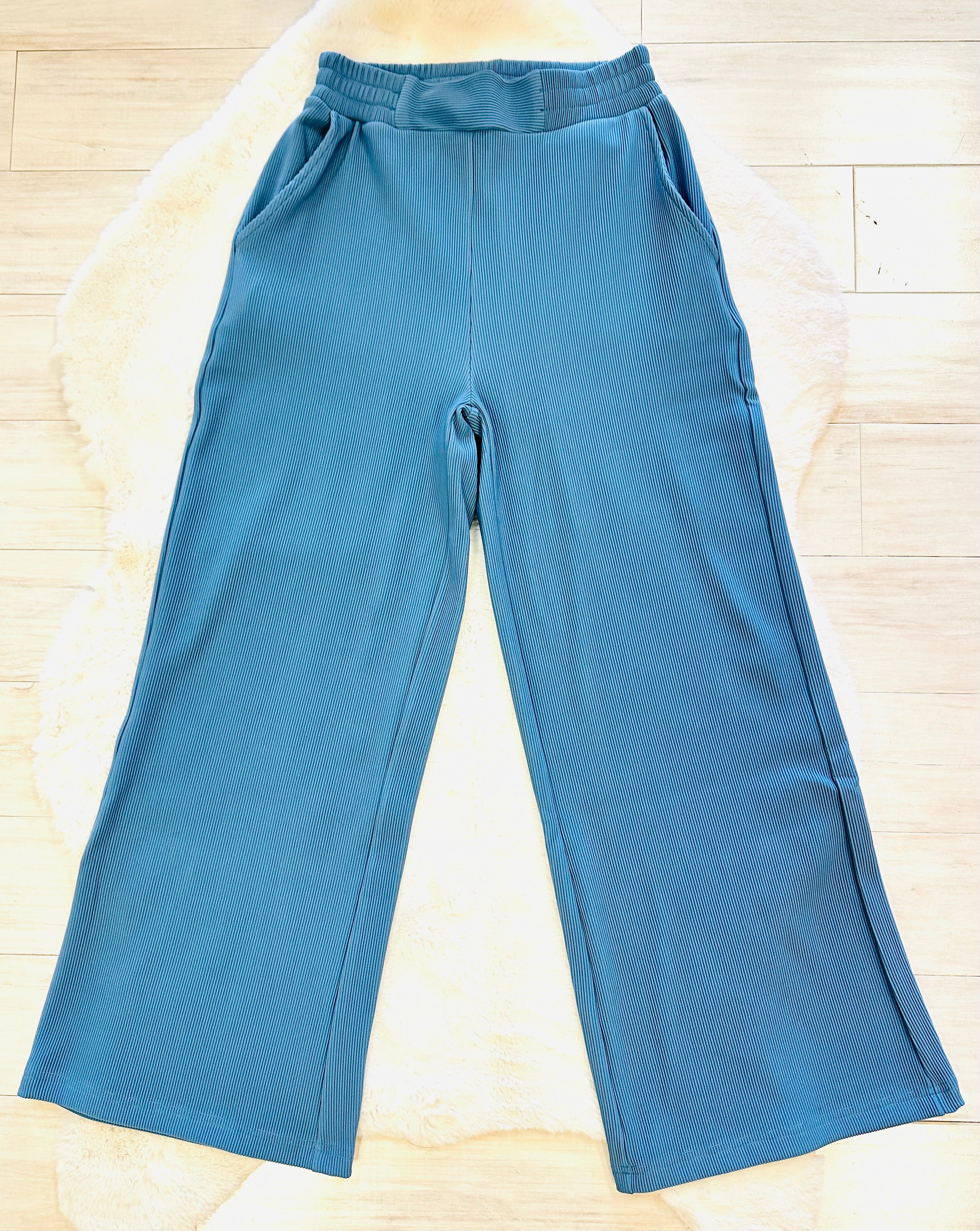 Women’s Zenana Blue Ribbed Pant Set