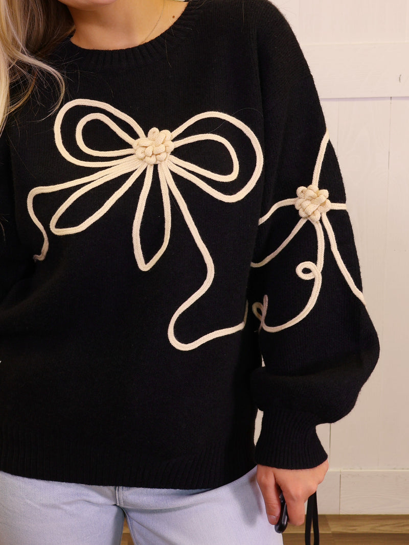 GiGiO Black Bow Motif Sweater Pullover Top
