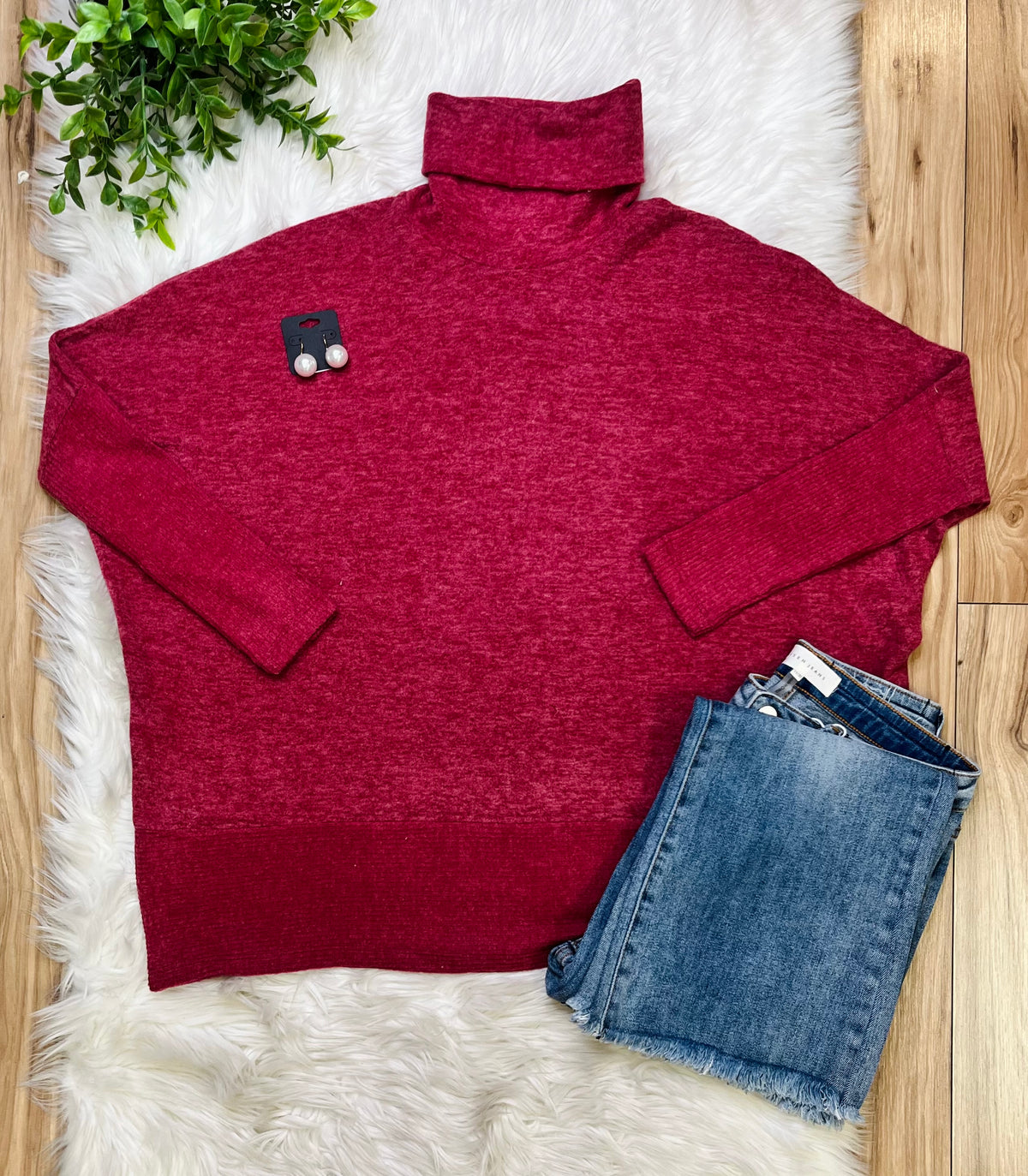 Women’s Zenana Cabernet Oversized Turtle Neck Top