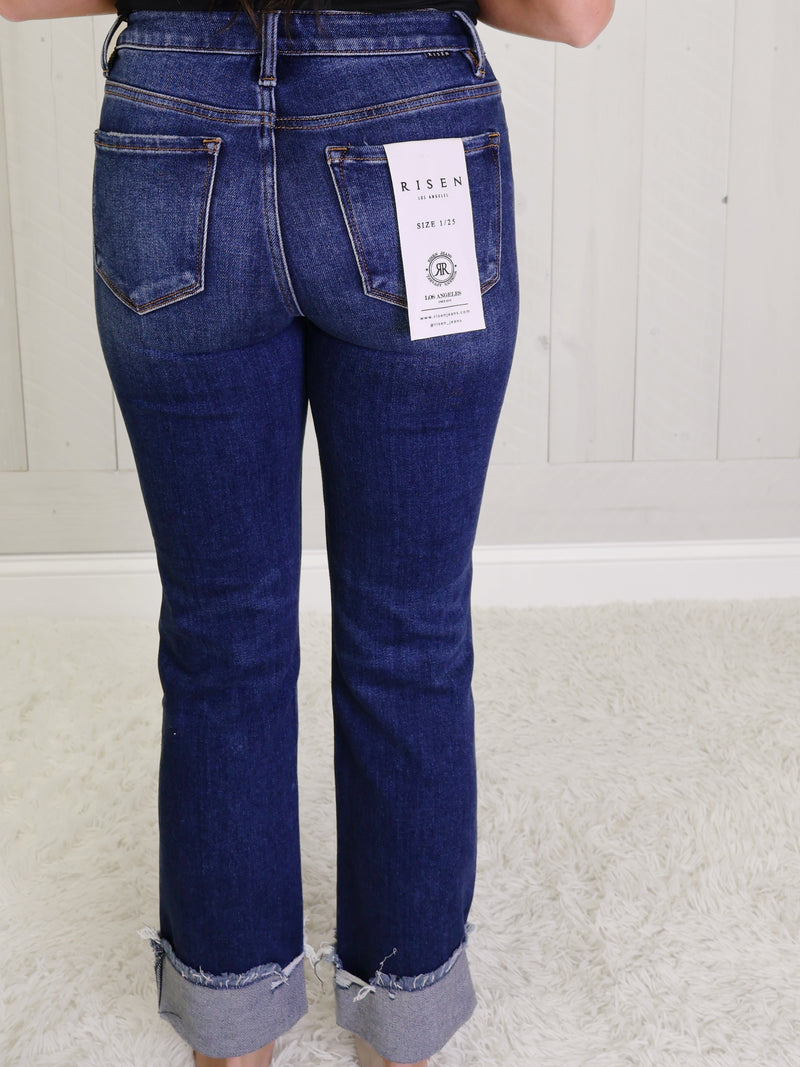 Risen Dark High Rise Cuff Crop Jeans 5877