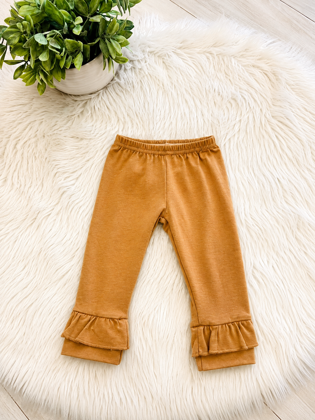 Girl’s Mixed Ruffle Patchwork Brown Pant Outfit Set