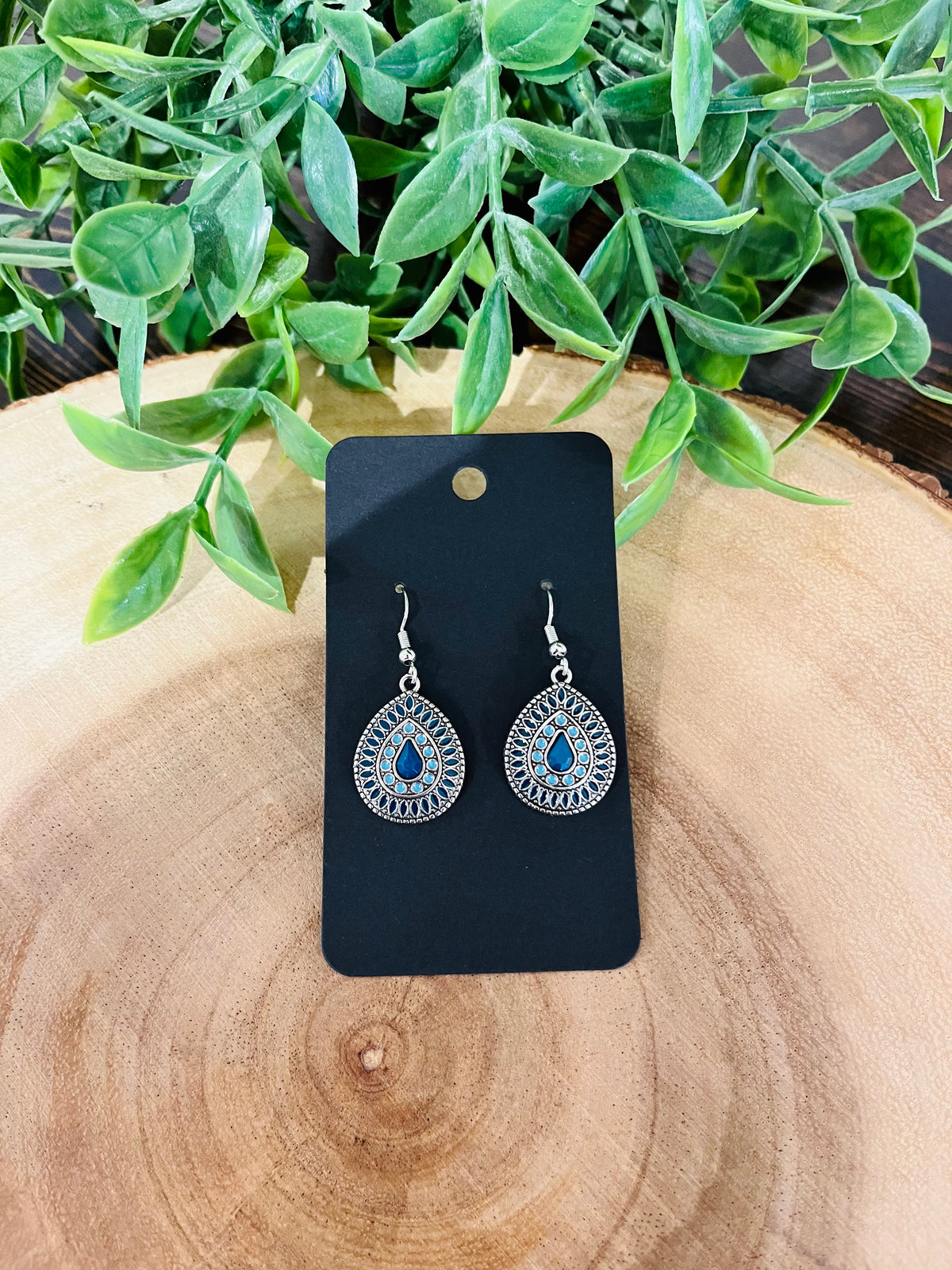 Women’s Blue and Silver Teardrop Dangle Earrings