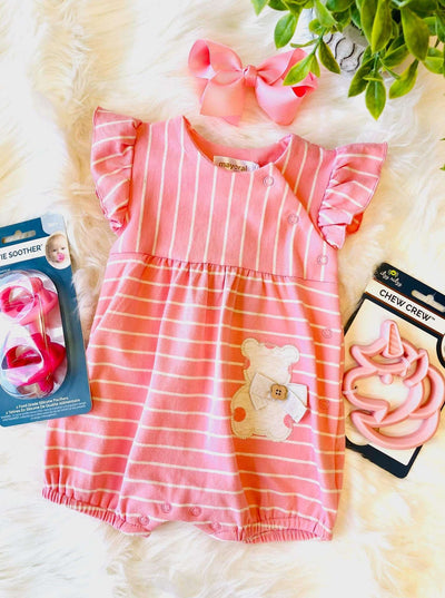 Mayoral Girls Pink and White Striped Bear Onesie - Mini Mee Boutique