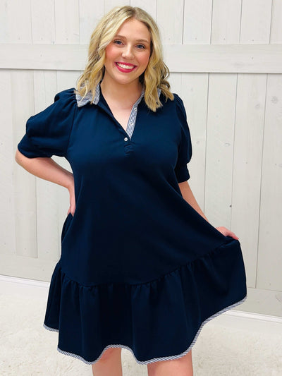 Umgee Women's Navy Curvy Style Dress - Mini Mee Boutique