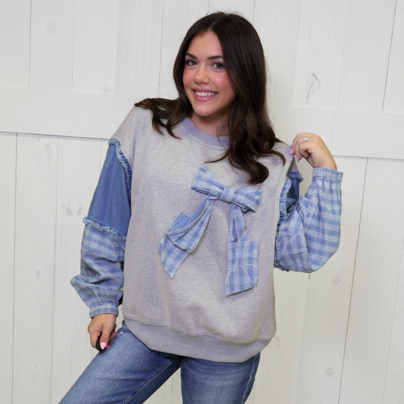 Easel Mixed Denim Bow Top