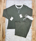 Women’s Zenana Olive Green White Detail Ribbed Set