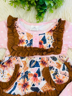 Girl’s Fall Floral Pink Polka Dot Pants Outfit