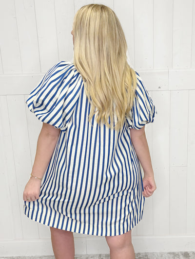 Umgee White and Navy Striped Dress - Mini Mee Boutique