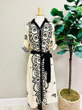Women’s Umgee Cream & Black Abstract Print Belted Dress