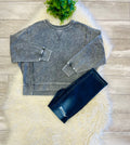 Women’s Acid Wash Long Sleeve Side Slit Knit Top In Black