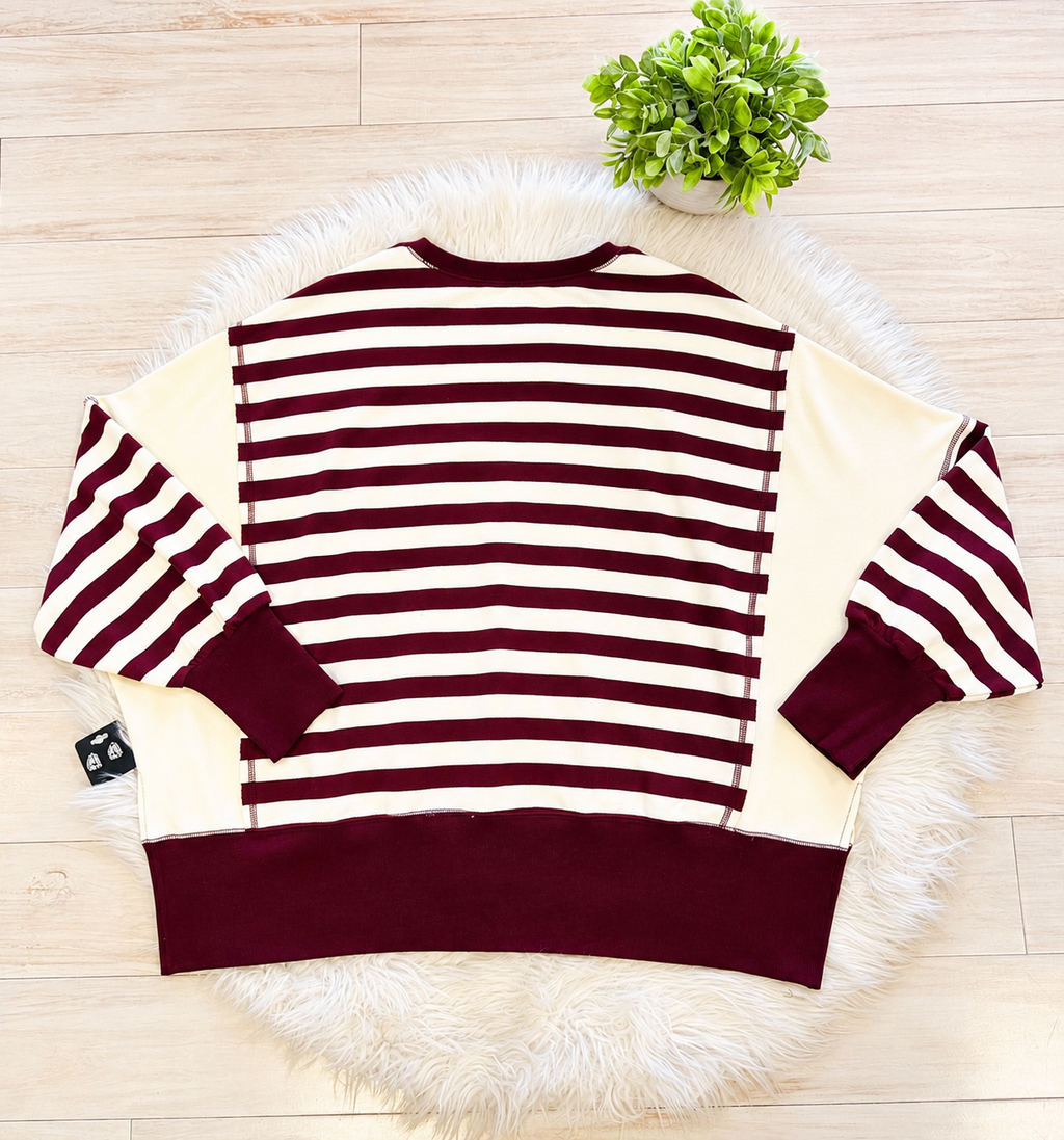 Women’s Peach Love Striped Burgundy Sweater Top