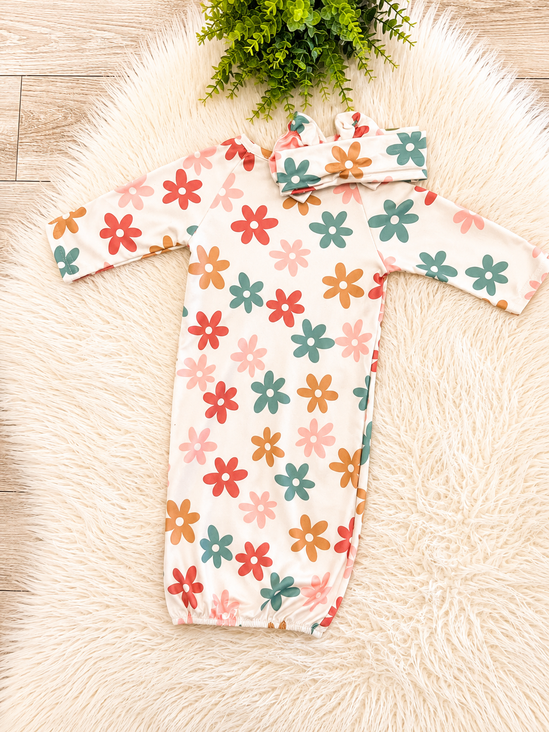Girl’s Fall Floral Baby Gown with Matching Headband