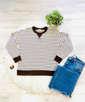 Women’s Zenana Striped Brown Long Sleeve Top
