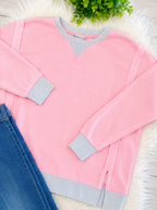 Women’s Zenana Washed Exposed Seam Sweatshirt In Light Pink Top