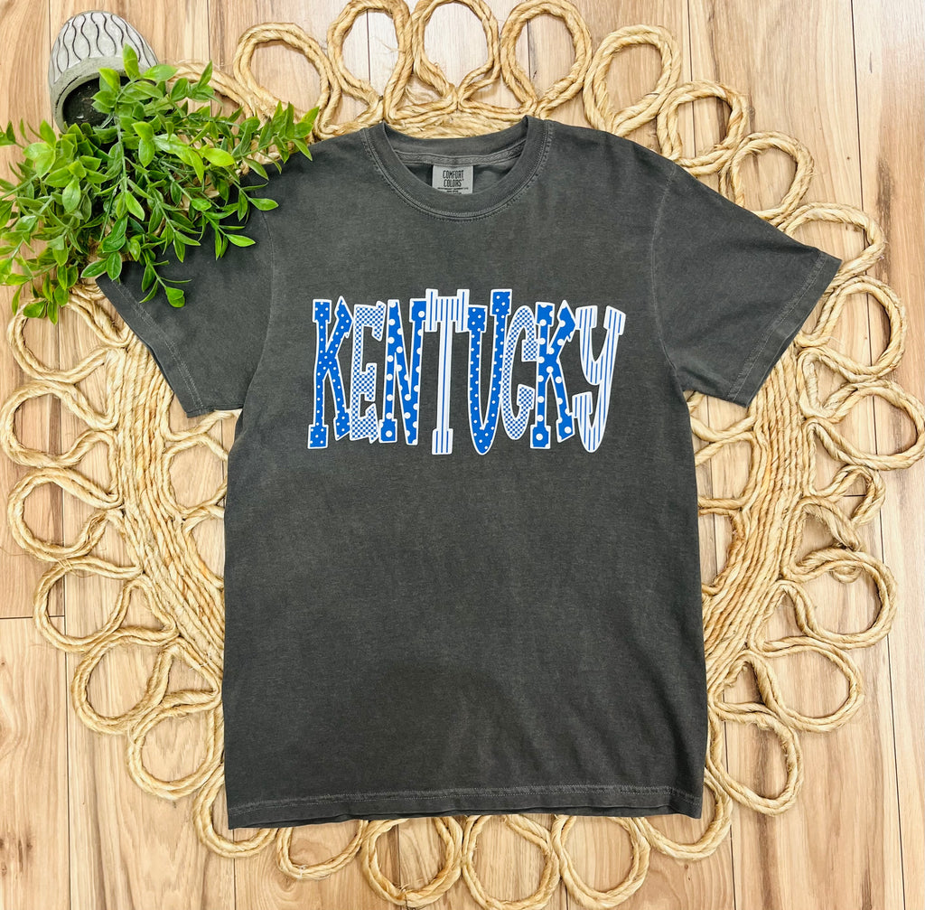 Women’s Charcoal Gray Kentucky Blue Polka Dot and White Stripe Tee