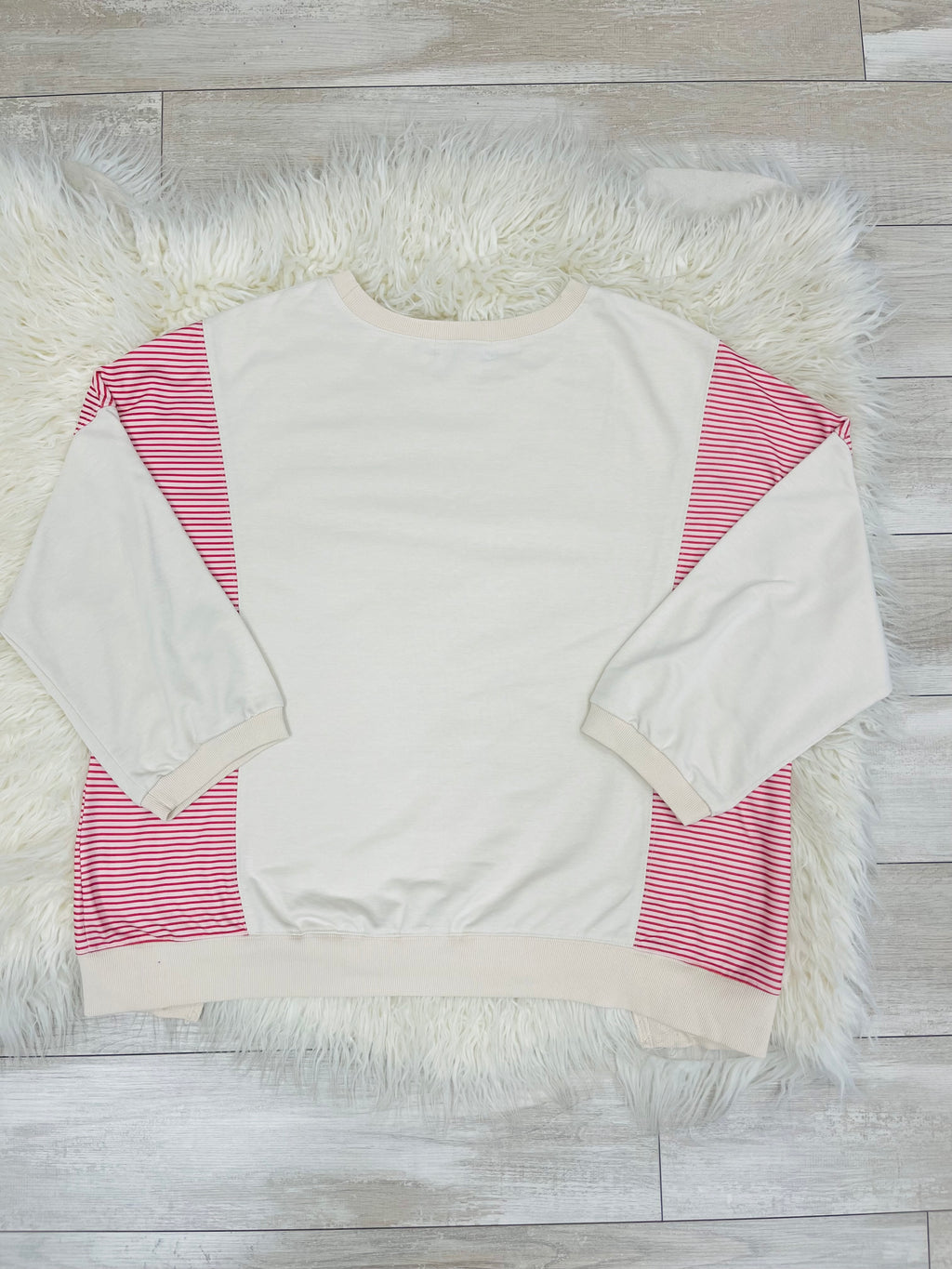 Women’s Evermmee Cream with Red and Pink Stripe and Bow Detail Top- Loose Fit