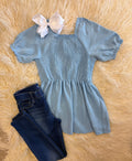 Girls Blue Babydoll Smocked Top