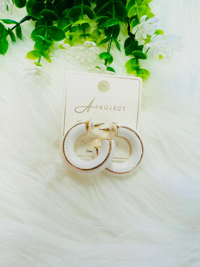 A Project White and Gold Hoop Earrings - Mini Mee Boutique